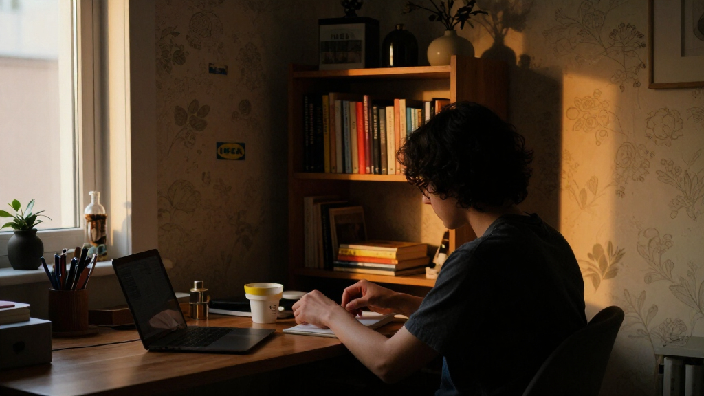 A Renter-Friendly Wall And IKEA BILLY Created A Moody Office