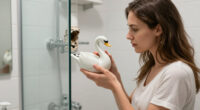 She Used A Ceramic Swan To Hide This Major Bathroom Eyesore