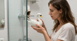 She Used A Ceramic Swan To Hide This Major Bathroom Eyesore