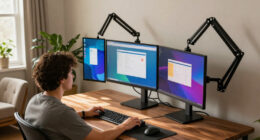 PUTORSEN Triple Monitor Mount: Gas Spring Arms, Free Shipping, $56